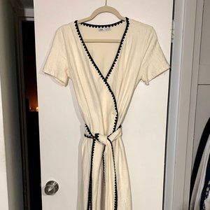 Zara wrap contrast topstitch detail midi dress size small